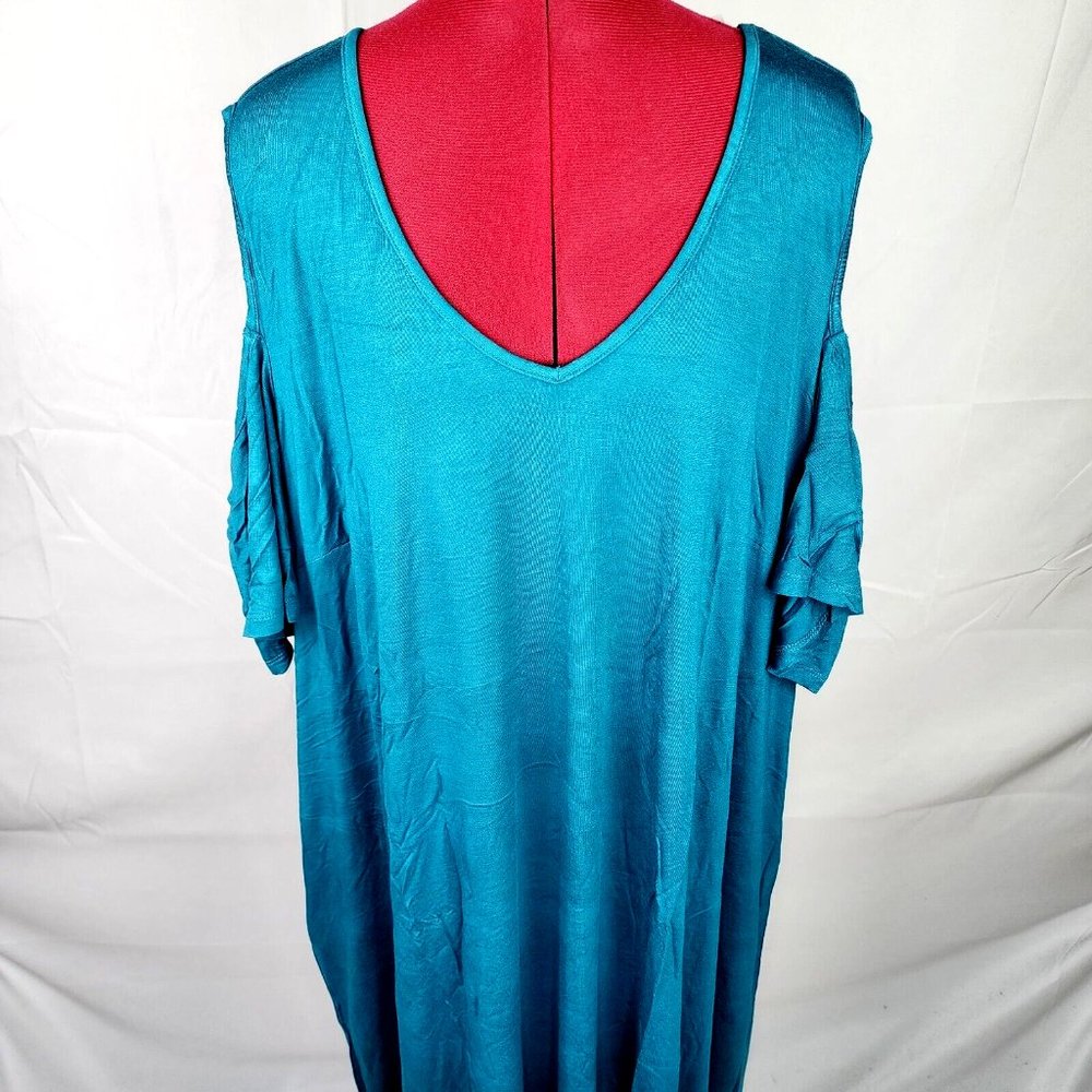 Lane Bryant Blue Off The Shoulder V-neck Short Sleeve Dress - 26/28 - NWT $60